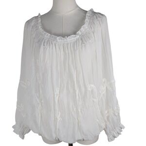 INC White Off Shoulder Peasant Blouse Size 16 Sheer Embroidered Boho NWT cottage